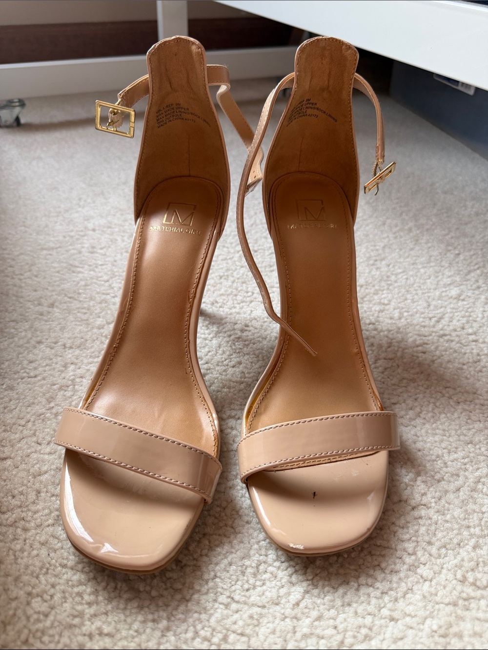 Material Girl Nude Patent Ankle-Strap Heels